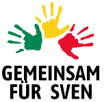 Logo: Gemeinsam für Sven (3 farbige Hände über dem Text)